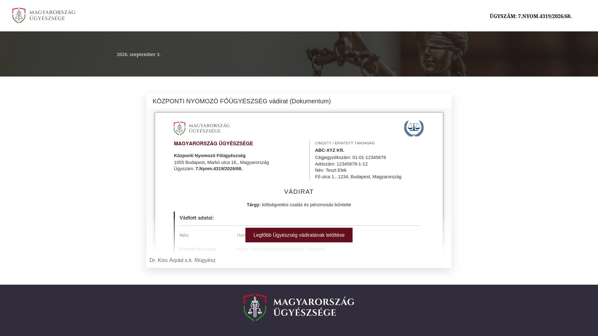 Spam / csalás: Az XYZ Kft. ügyében folytatott büntetőeljárás iratairól szóló tájékoztató